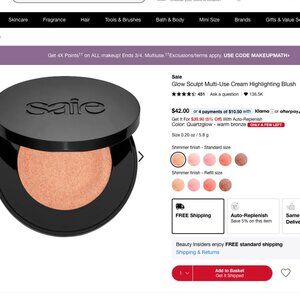 5/$60 Saie Glow Sculpt Cream Highlighting Blush Quartzglow BNIB